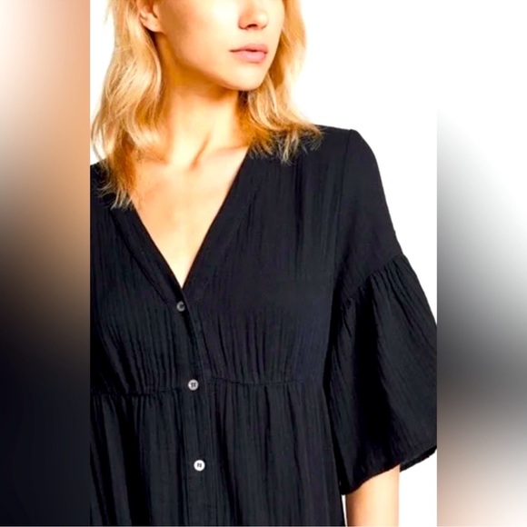 Xirena Tired Kendall Black Crinkle Gauze Midi Dress Size Small Button Front - Picture 5 of 10